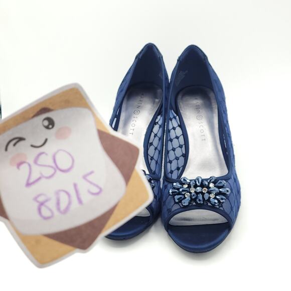 Karen Scott Womens Maralyn peep toe Navy Evening Heels Shoes women's size 8 - Picture 8 of 9